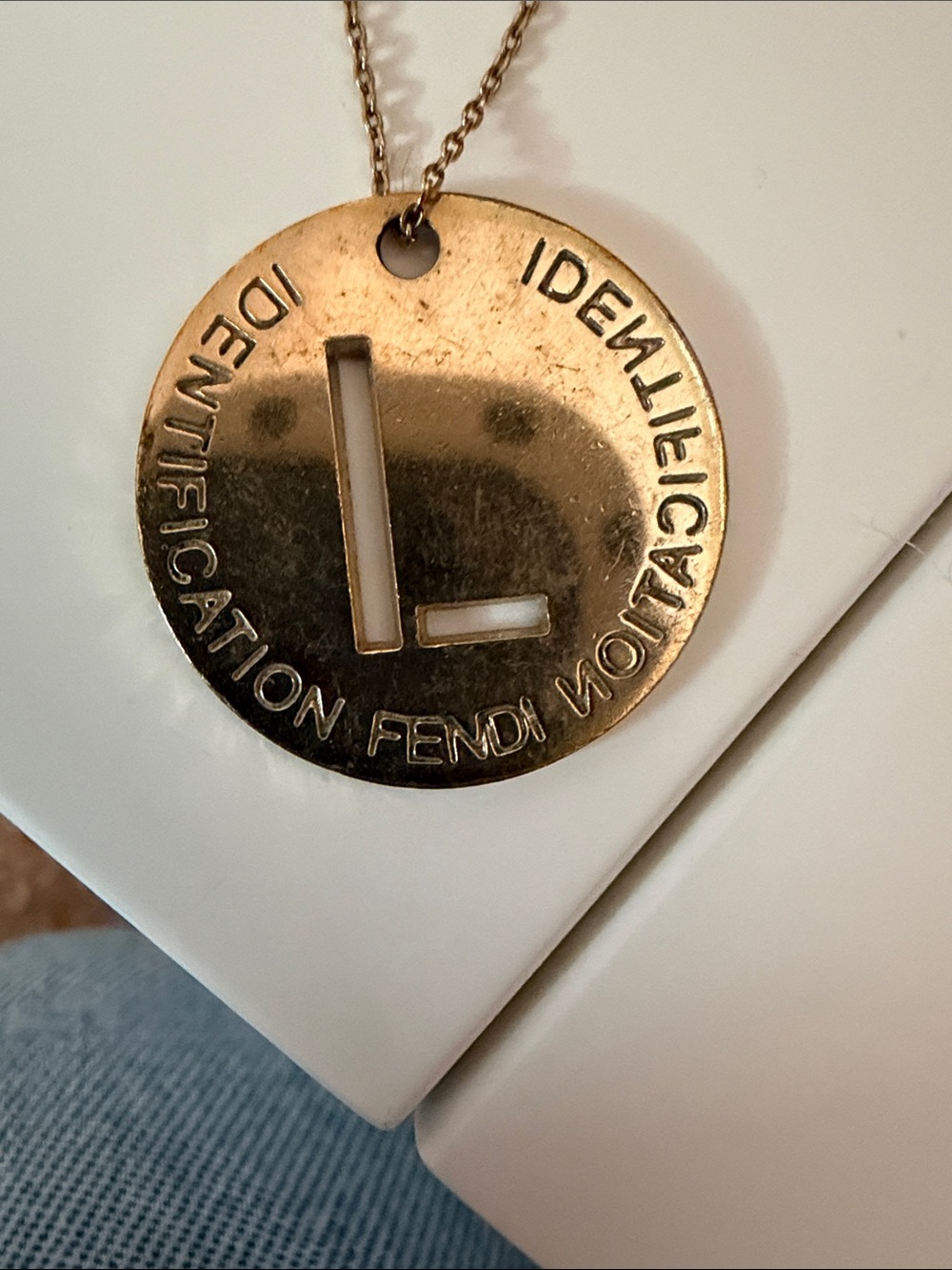 Fendi Gold-Tone Initial 'L' Disc Necklace - Women Jewelry - Picture 2 of 3